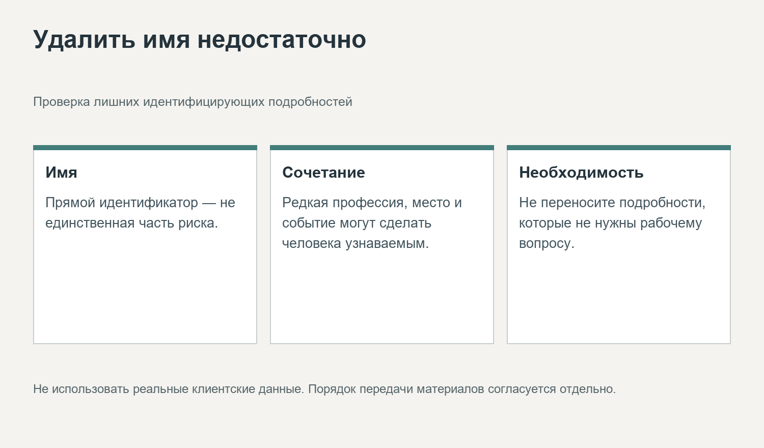 Удалить имя недостаточно. Проверка лишних идентифицирующих подробностей